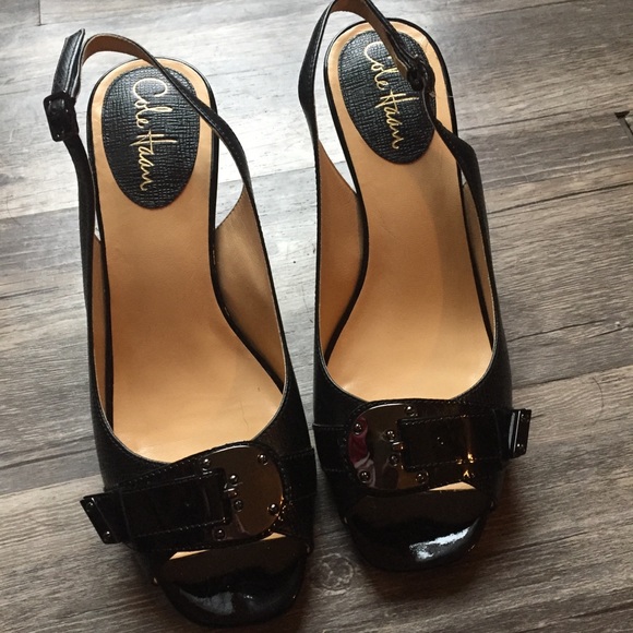 Cole Haan Shoes - Cole Haan Black Open Toe Buckle Slingback Heels
